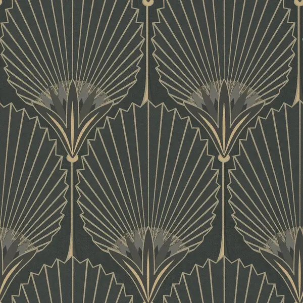 Image of Grandeco Art Deco Nile Palm Textured Wallpaper Black