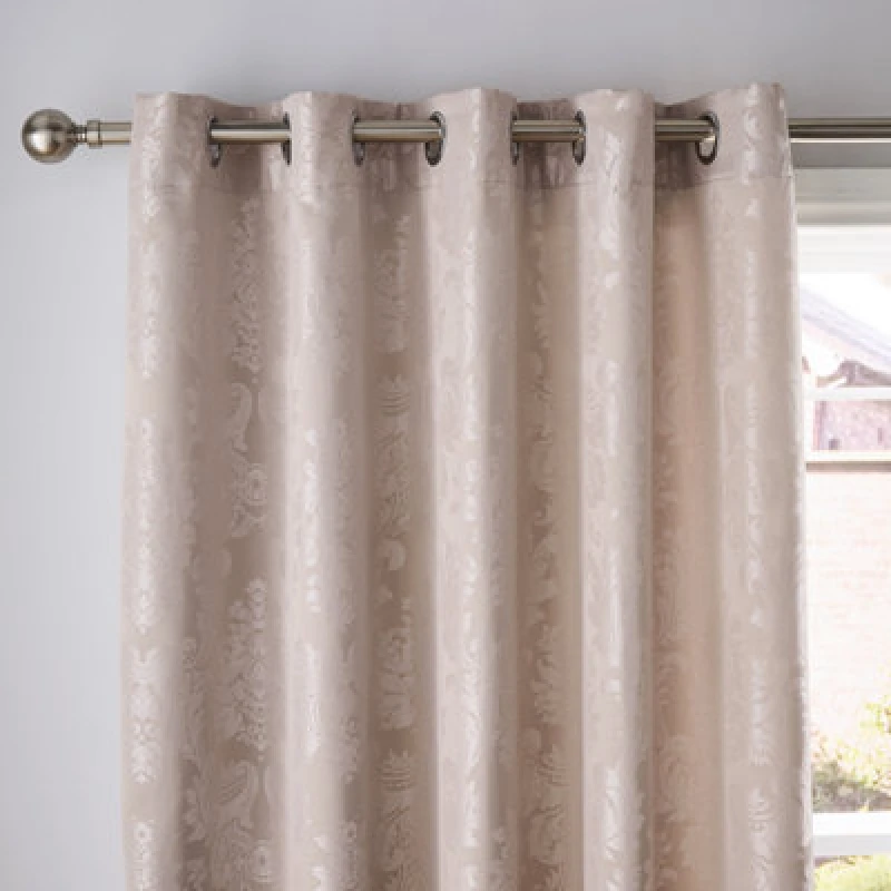Image of Catherine Lansfield Living Damask Jacquard 66X90" Eyelet Curtains Two Panels Champagne Gold