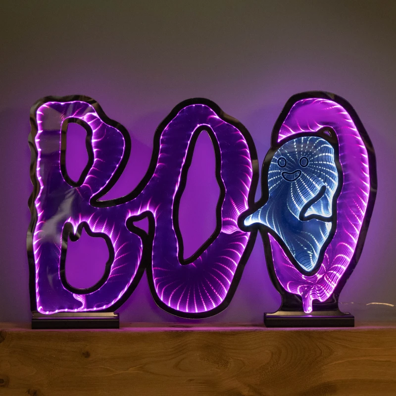 Image of 60cm Light up Halloween BOO Infinity Decoration with Pink and White LEDs