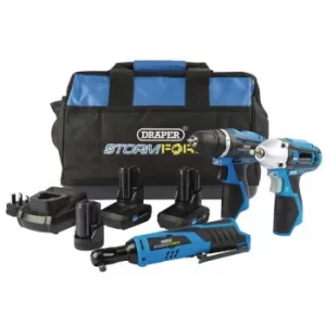 Image of Draper Storm Force® 10.8V Power Interchange Drill Driver Kit (+2x 4Ah Batteries, 1 x 1.5Ah battery, Charger and Bag)