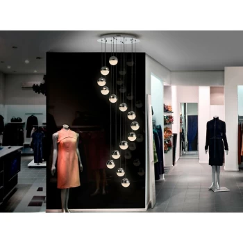 Image of Schuller Lighting - Schuller Sphere - Dimmable 14 Light Integrated LED Light Pendant Light Cluster Drop, Chrome, Bluetooth control