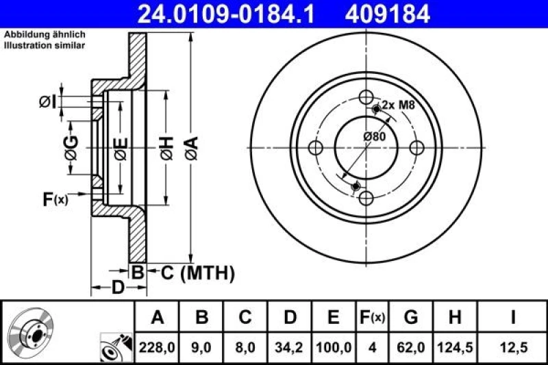 Image of Brake disc ATE 24.0109-0184.1