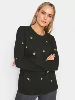 image of Long Tall Sally All Over Star Printed Jumper, Black, Size 10, Women