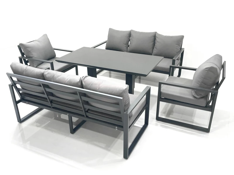 Image of Fimous Garden Sofa Set Aluminium Furniture Rising Dining Tabe Set with 2 Chair Dark Grey Dark Grey Unisex
