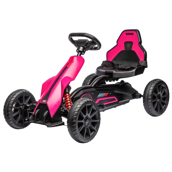 image of HOMCOM 12V Electric Go Kart for Kids, Ride-On Racing Go Kart w/ Forward Reversing, Rechargeable Battery, 2 Speeds, for Kids Aged 3-8, Pink