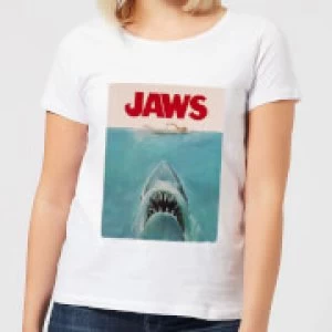 image of Jaws Classic Poster Womens T-Shirt - White - 3XL