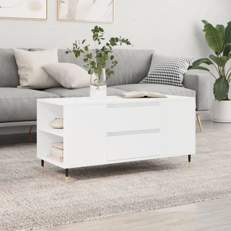 Image of vidaXL Coffee Table White 102x44.5x50cm Engineered Wood, White 830988