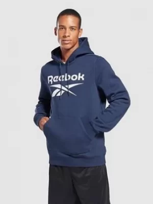 Image of Reebok Fleece Overhead Big Logo Hoodie, Navy Size M Men