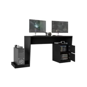 image of Black Gamer Desk With Storage Cabinet- 173Cm