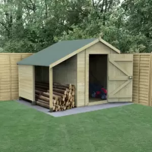 image of 8' x 6' Forest Timberdale 25yr Guarantee Tongue & Groove Pressure Treated Windowless Apex Shed with Logstore (2.5m x 1.83m)