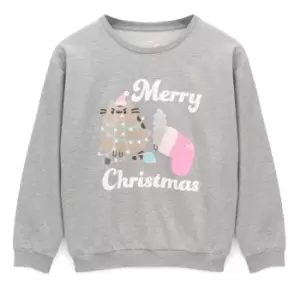 image of Pusheen Womens/Ladies Merry Christmas Jumper (M) (Grey)