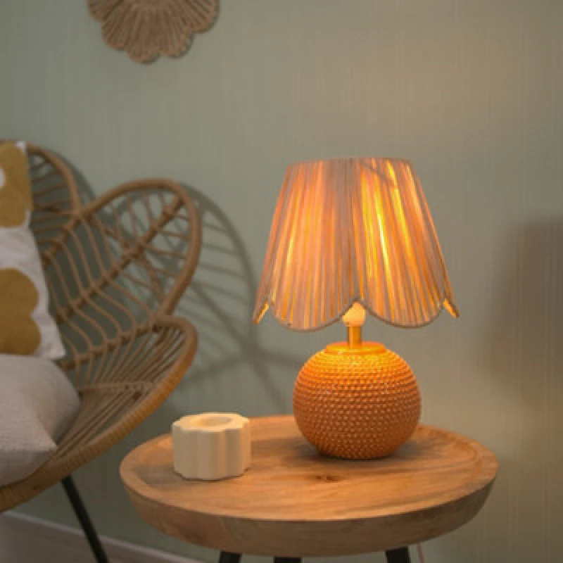 Image of ValueLights Sebby Ceramic Globe Textured Table Lamp with Raffia Lamp Shade and LED Bulb Orange unisex