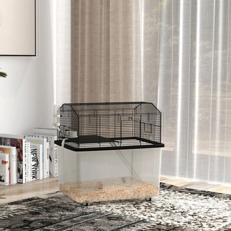 Image of PawHut Hamster Cage, Two-Tier Gerbil Cage w/ Deep Bottom, Ramp, Food Dish - Pawhut 5056725512781