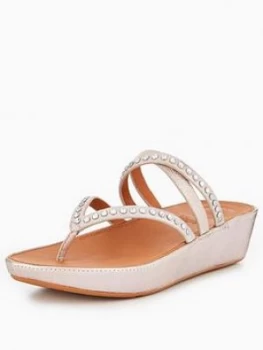 Image of FitFlop Linny Criss Cross Toe Thong Sandal Bronze Metallic Blush Metallic Nude Size 5 Women