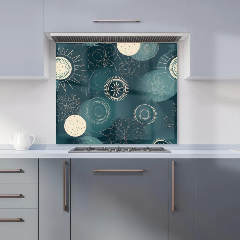 Image of Warren Reed - Designer Blue Moon & Sun Kitchen Splashback in Green Size: 600mm x 750mm Green Unisex 600mm x 750mm