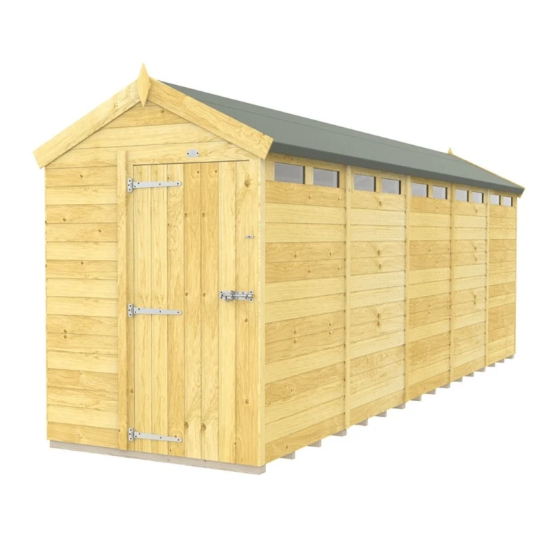 Image of Buttercup Farm 5 x 20 Feet Apex Security Shed - Single Door - L592 x W147 x H217cm in Brown Brown Unisex