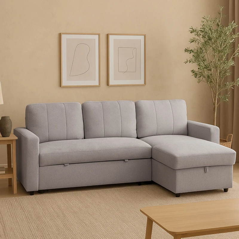 Image of Aspire Aspire Nexis Corner Sofa Bed with Storage, Chaise on the Right in Natural Size: 3 Seater Natural 3 Seater Unisex 5057632315083