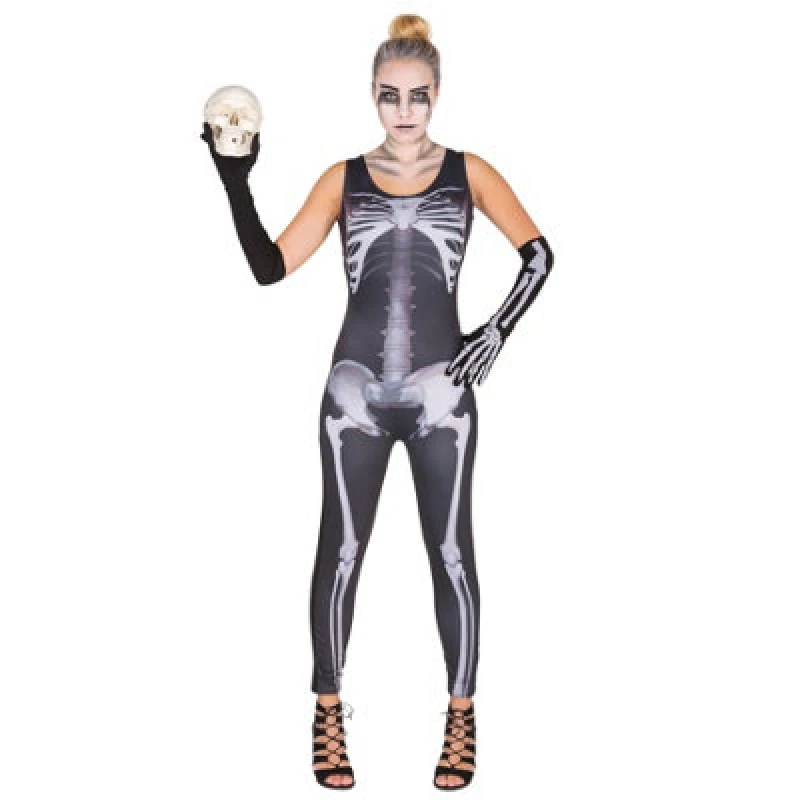 Image of Tectake Womens Skeleton Jumpsuit Costume 300141 - Black S