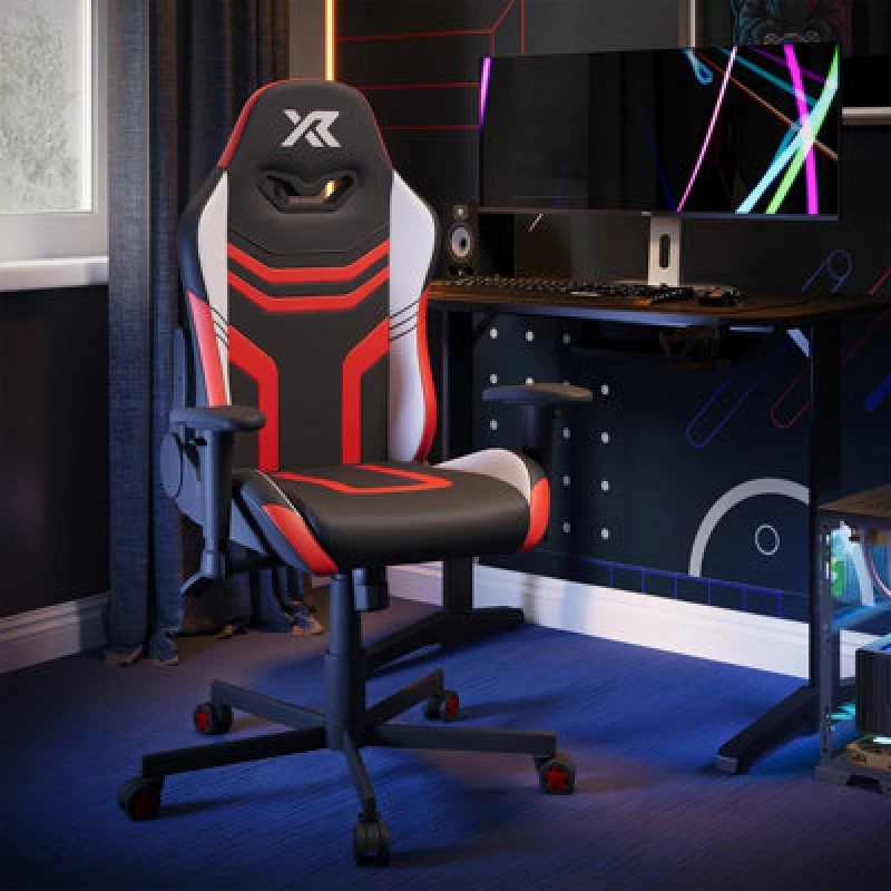 Image of X Rocker Agility Compact Ergonomic PC Gaming Chair For Juniors - Black / Red