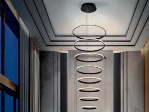 Image of Modern Designer LED Dimmable Ring Swirl Pendant Light Matt Black, Smartphone Bluetooth Dimmable