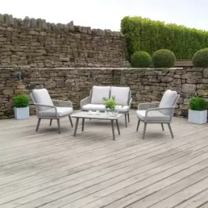 Image of Cagliari 4 Seat Season Proof Rope Chair and Glass Top Table Garden Lounge Set with Aluminium Frame