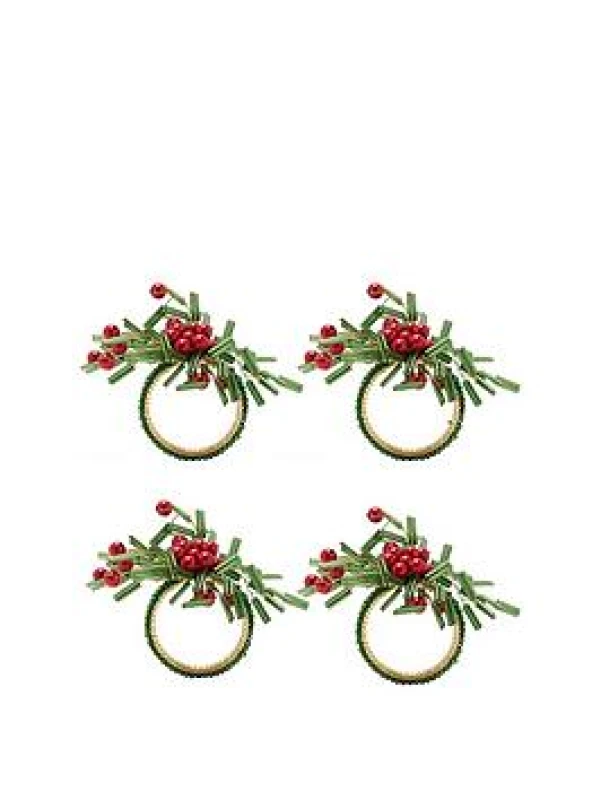 Image of Set of 4 Beaded Berries Napkin Rings