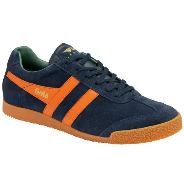 Image of Gola Mens Harrier Suede Trainers Shoes - Navy Moody Orange Sage - UK 11