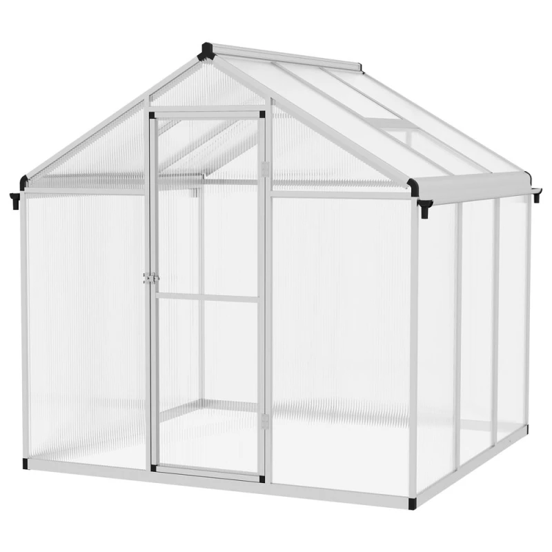 Image of Outsunny 6x6ft Aluminium Greenhouse with Door Window Galvanised Base PC Panel, Clear 845-243V06SR
