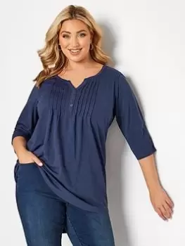 Image of Yours Pintuck Henley. Denim Blue Size 30-32, Women