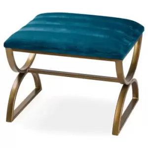 image of Hill Interiors Ribbed Footstool in Navy & Brass