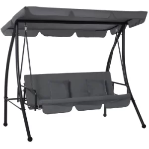 image of Outsunny Outdoor 2-in-1 Patio Swing Chair Lounger 3 Seater Garden Bench Hammock Bed Convertible Tilt Canopy W/ Cushion, Dark Grey