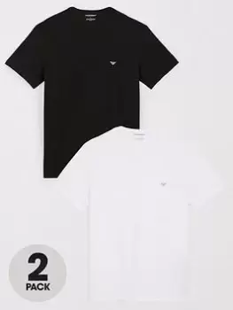 Image of Emporio Armani Bodywear Bodywear 2 Pack Pure Cotton Lounge T-Shirt - Black/White, Size L, Men