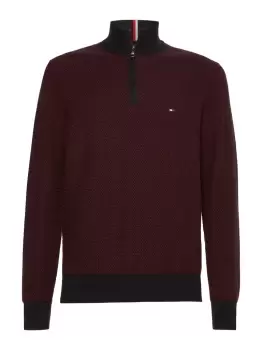 Image of Tommy Hilfiger Two-tone Half-zip Jumper In Deep Rouge - Size XL