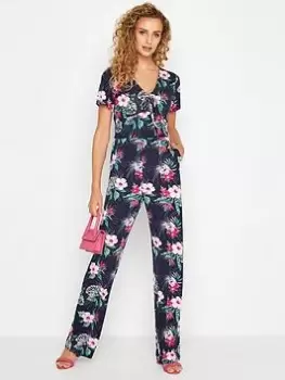 image of Long Tall Sally Long Tall Sally Tropical Floral Jumpsuit, Navy, Size 12, Women