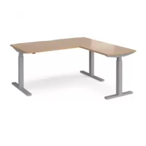 image of Height Adjustable Desk Rectangular Desk With Return 1600mm Beech Tops With Silver Frames Elev8 Touch