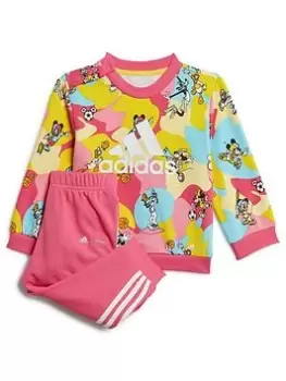 Image of adidas x Disney Infant Girls Mickey Mouse Crew And Jogger Set - Light Pink, Size 9-12 Months, Women