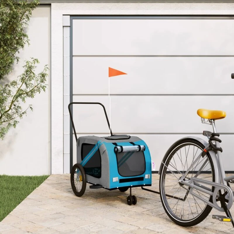 Image of vidaXL Pet Bike Trailer Blue and Grey Oxford Fabric and Iron, Blue 93904