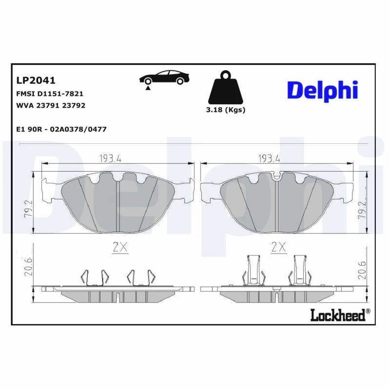 Image of DELPHI Brake pad set DELPHI LP2041