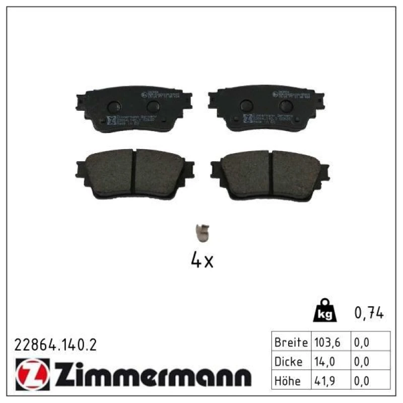 Image of ZIMMERMANN Brake pad set ZIMMERMANN 22864.140.2