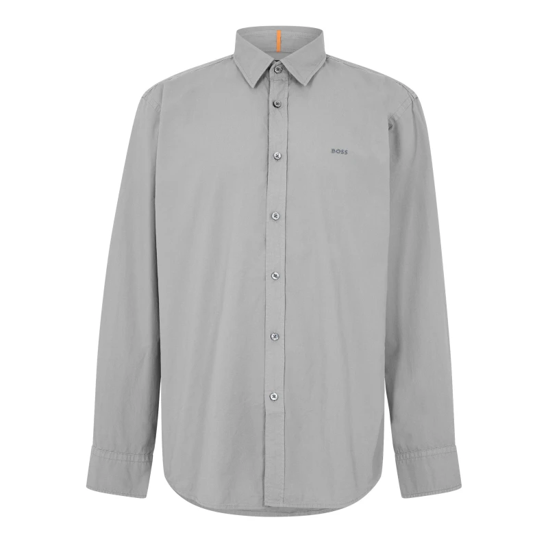 Image of Boss Mens Relegant 6 M Plain Long-Sleeve Shirt Open Grey male L