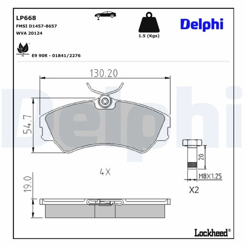 Image of DELPHI Brake pad set DELPHI LP668