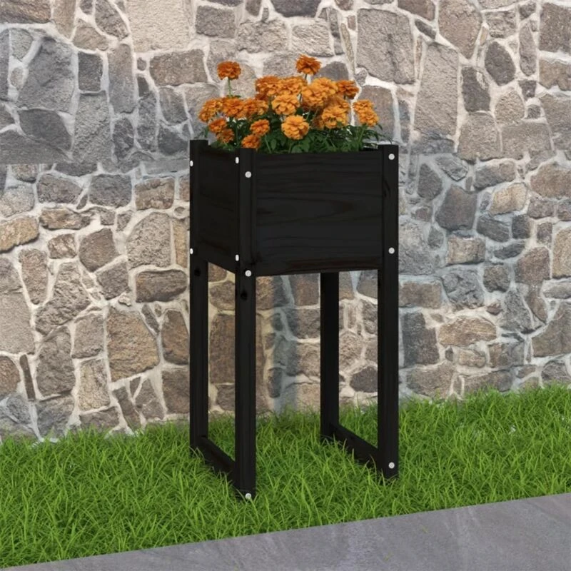 Image of vidaXL Planter Black 40x40x81cm Solid Wood Pine, Black 822130