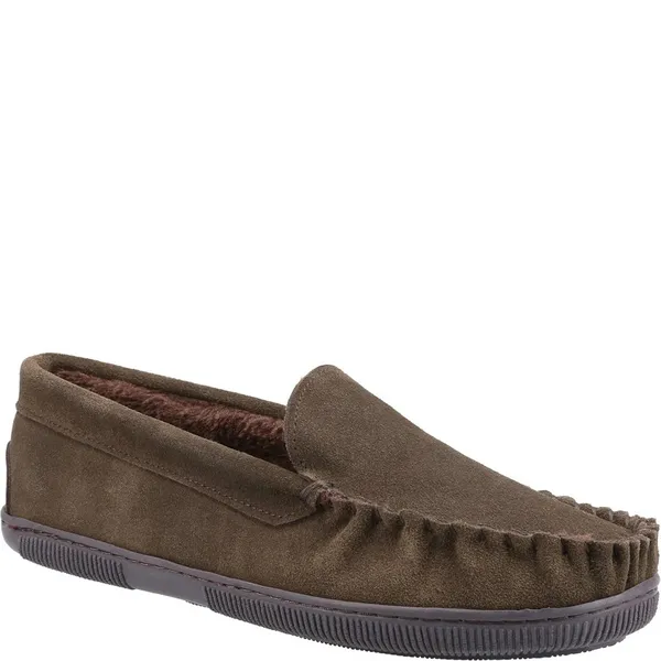 image of Cotswold Mens Tresham Slip On Moccasin Loafer Slippers - UK 6 Brown male GDE2722BRO6