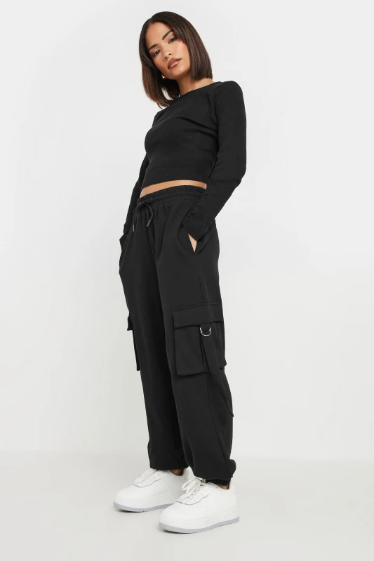 Image of PixieGirl Womens Petite Cargo Joggers in Black Size: 16 Black Female 16