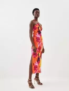 Image of Karen Millen Floral Print Halter Maxi Dress - Multi, Size 12, Women