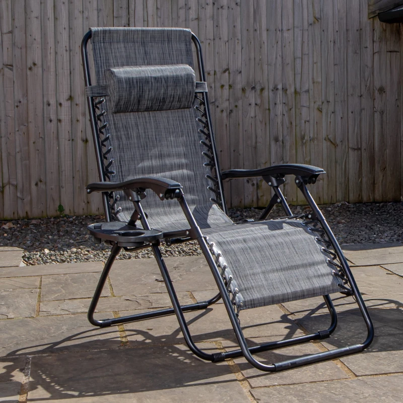 Image of Multi Position Garden Zero Gravity Relaxer Chair Sun Lounger in Mixed Grey