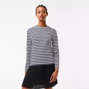 image of Lacoste Womens Striped Jersey Cotton T-Shirt Size 10 Black/white