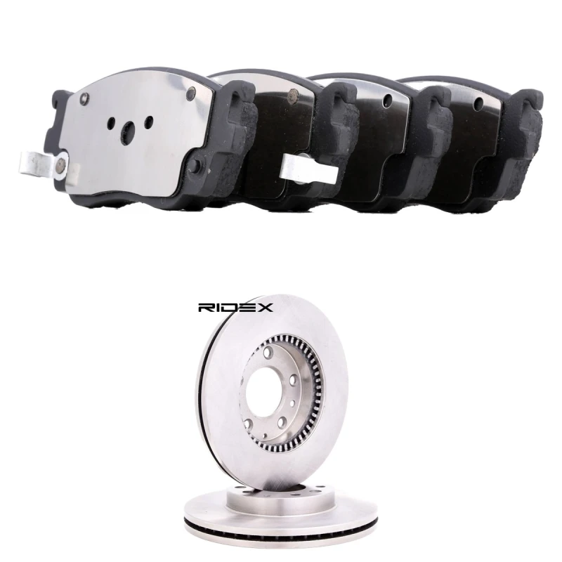 Image of RIDEX 3405B2693 Brake disc and pads set Front Axle, Brake Disc Type: internally vented, incl. wear warning contact Brake Set,disc brakes (3405)