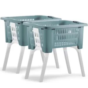 image of Laundry Basket with Folding Legs 2Pcs Set Blue