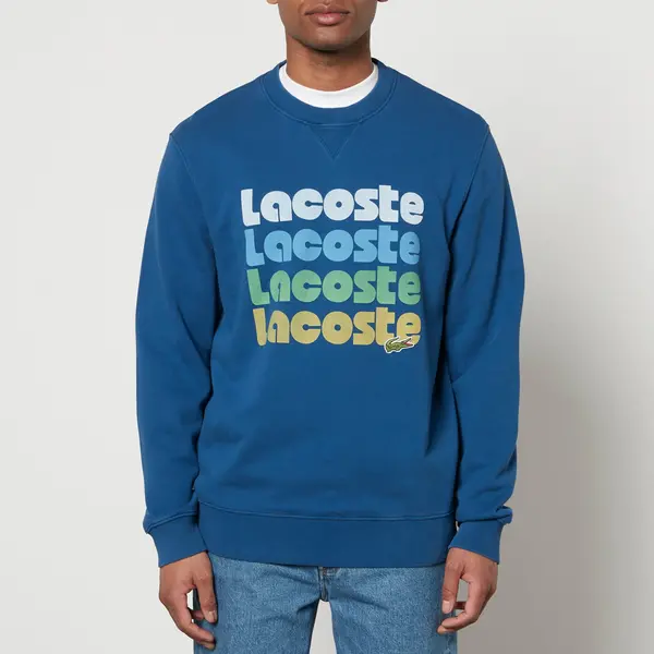 Image of Lacoste Repeated Logo Cotton-Jersey Sweatshirt - S Blue Hoodies and Sweatshirts male SH7504-HBM S